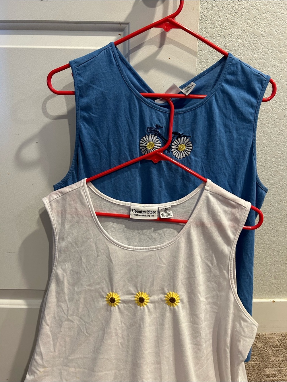 White Sunflower Tank & Blue Daisy Embroidered Tank Duo
